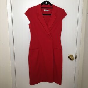 Red Calvin Klein Trench Dress w Collar